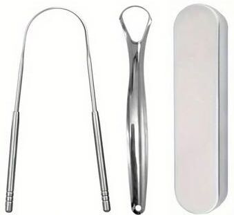 Inspired Finds PureClean Stainless Steel Tongue Scraper Set U Shaped Tongue Cleaner Kit (1 2 3 4 Piece In Case) 3pcs (iron Box)