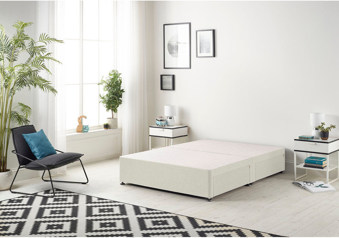 17 Stories Fayga Plush Velvet Divan Bed Base with Draw Options Ivory Double (4'6)