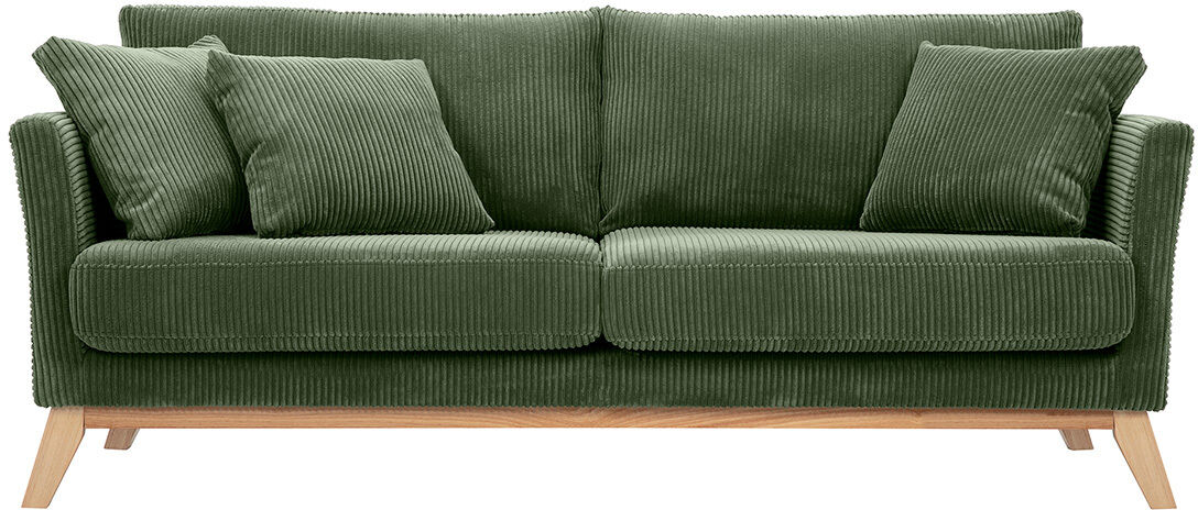 Miliboo Skandinavisches 3-Sitzer Sofa in Khaki-Rippensamt und hellem Holz OSLO