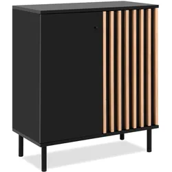 KOMMODE schwarz, Eiche Artisan 80 cm, Sideboard mit 3D-Lamellen