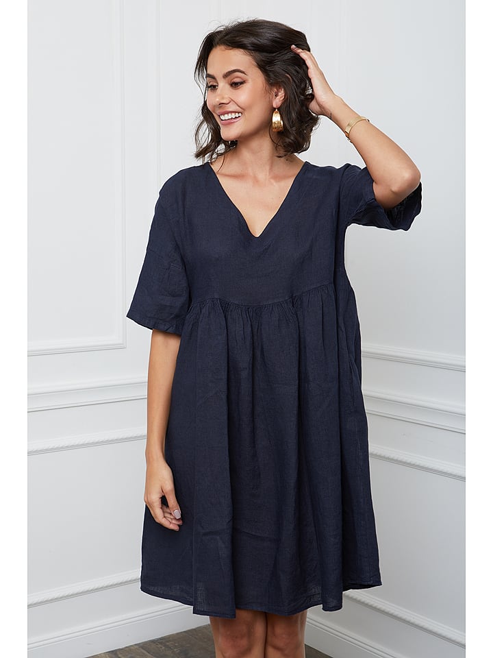 Fleur de Lin Leinen-Kleid "Etsy" in Dunkelblau - L