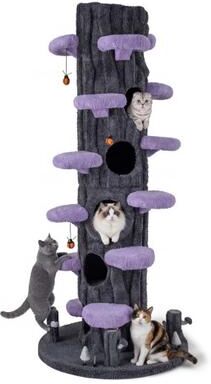 Costway 90.5 Inch Tall Multifunctional Cat Tree with Private Condos for Indoor Cats-Purple