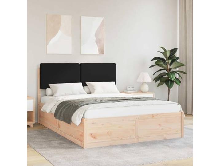 Massivholz Kiefer gepolstertes Kopfteil minimalistisch Bettgestell Schwarz Bettgestell mit gepolstertem Kopfteil Massivholz Kiefer Schwarz 135x190 cm Lattenrost Stilvolles Design