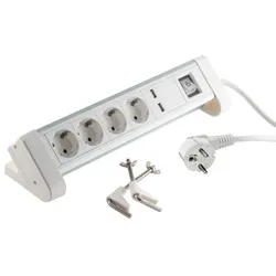 Tisch-Steckdosenleiste 4-fach mit USB Ladefunktion (2x 1A) weiß