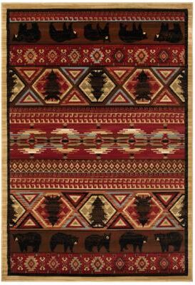 Mayberry Rug Lodge King Red Pine Rustic Bear Area Rug