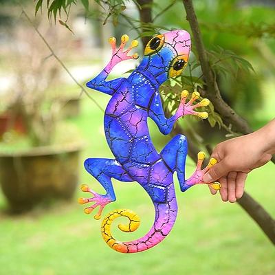 Outdoor-Metalldekoration, Gecko-Figur, hängende Gecko-Wandkunst, Ornamente, Eidechsen-Wandskulpturen und Statuen, Dekoration für Hausgarten, Bauernhaus, Veranda, Terrasse, Rasen, Zaun, Hinterhof