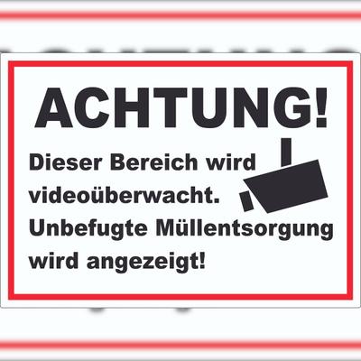 HB-Druck Achtung Videoüberwachung Unbefugte Müllentsorgung wird angezeigt Aufkleber A9 (37x52mm)