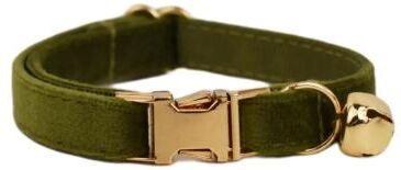 Uplift Essentials Custom Engraved Velvet Safety Cat Collar army Green s