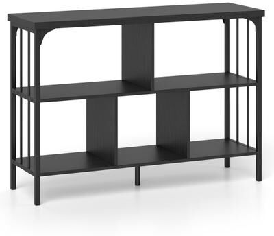 Costway 3-Tier Horizontal Cubby Bookshelf with Open Shelves-Black