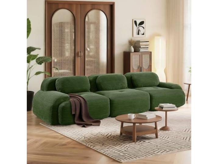 SoarFlash Modernes modulares Sofa, Kordtstoff-Oberfläche, Tiefe Sitzfläche + breite Armlehnen, werkfertig, 3-Sitzer Sofa, Vert foncé