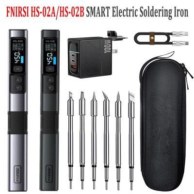 Inspired Finds FNIRSI HS 02 Smart Electric Soldering Iron Portable 100W Adjustable Temperature Welding & Rework Station hs 02b W 6 Tips