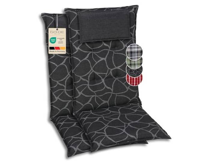 GO-DE Textil Bequeme und attraktive Polsterauflagen für Hochlehner-Gartenstühle (2er-Set, Art anthrazit, Hochlehner)