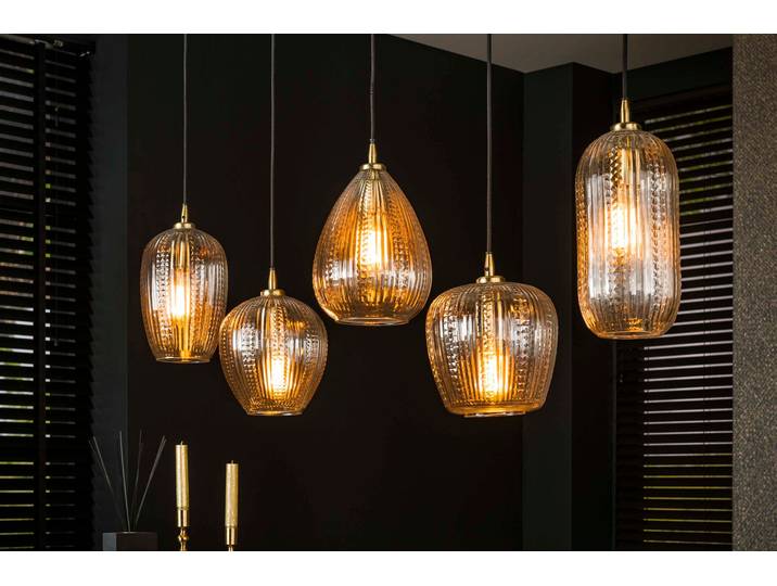 Pendelleuchte „Velutto“ – aus handgefertigtem Diamantglas mit 5 Leuchten - Diamantglas - Luxusbetten24
