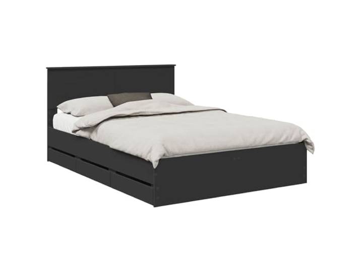 PUGYNBK Bettgestell schwarz 140 x 200 cm Holz Ingenieur Versteckte Aufbewahrung, feste Lamellenbasis, minimalistischer Stil, einfache Reinigung