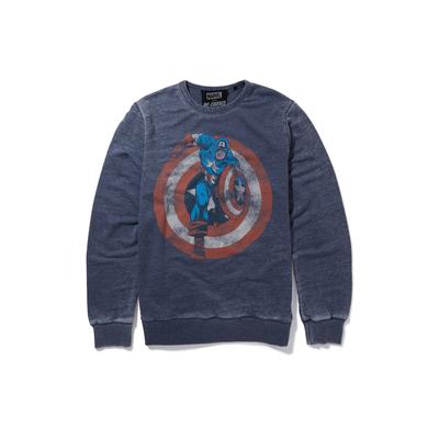 Sweatshirt RECOVERED "Marvel Captain America", Herren, Gr. S, blau, 100% Baumwolle, bedruckt, normal, Rundhals, Sweatshirts Sweatshirt, mit coolem Captain America Print