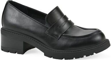 Women's Brigetty Heeled Penny Loafer by White Mountain in Black Smooth (Size 9 M)