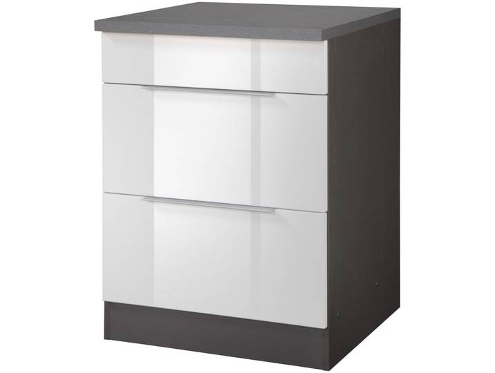 Kochfeldumbauschrank KOCHSTATION KS-Brindisi , weiss (weiß hochglanz, grafit), B:60cm H:85cm T:60cm, Holzwerkstoff, MDF, Schränke, Kochfeldumbauschrank, 60 cm breit, für autarkes Kochfeld