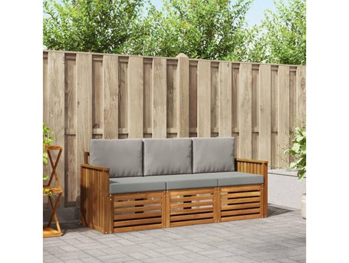 RJPLMFV Modulares Sofa für den Außenbereich, 3-teilig, Hellgrau Massives Akazienholz, Design mit Latten, entwässernd, modular, für Garten, Terrasse