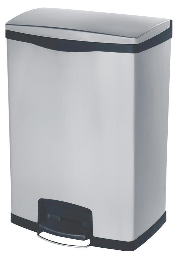 Tret-Abfallsammler, Edelstahl, Volumen 90 l, BxTxH 554x413x810 mm, Pedal an breiter Seite, schwarz