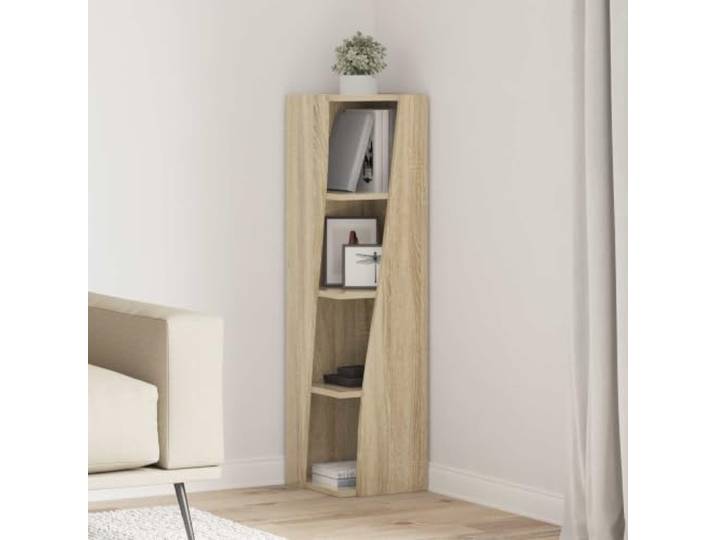 GPWERSDF Eckschrank 27,5x27x102cm Holzwerkstoff Sonoma-Eiche mit Regalen Matte Oberfläche, klare Linien, platzsparendes Eckdesign, stabile Holzwerkstoff-Konstruktion, vielseitig nutzbar