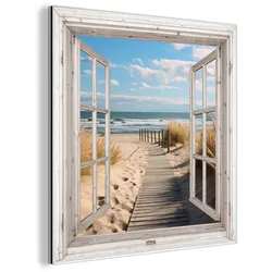 METALLBILD Fenster - Meer - Küste - Natur - Ausblick - Strand - Wattenmeer 20x20 cm