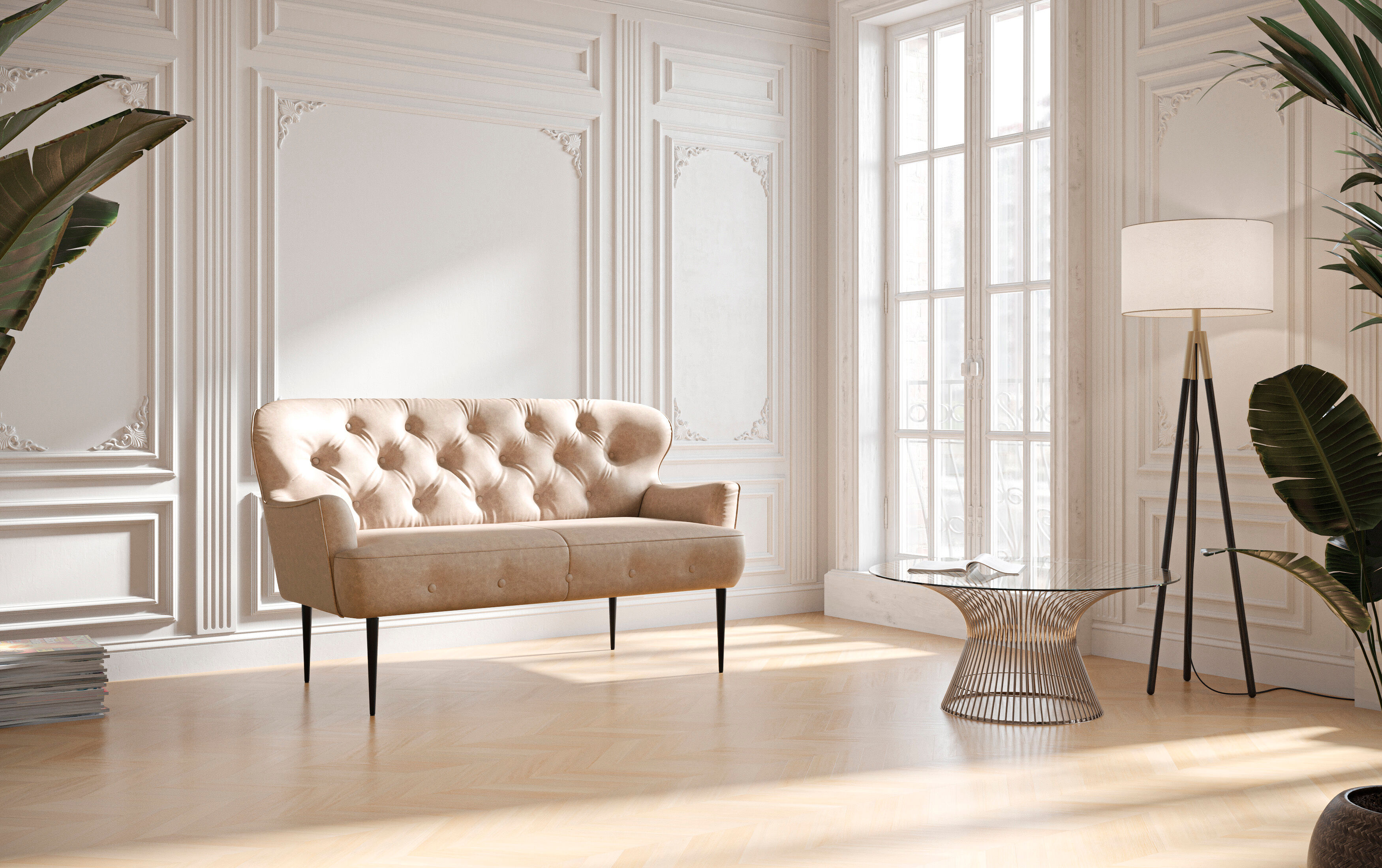 2-Sitzer OTTO HOME "Amber", beige, B:153cm H:97cm T:87cm, 100% Polyester, Sofas, mit Knopfheftung,in verschieden Stoffarten