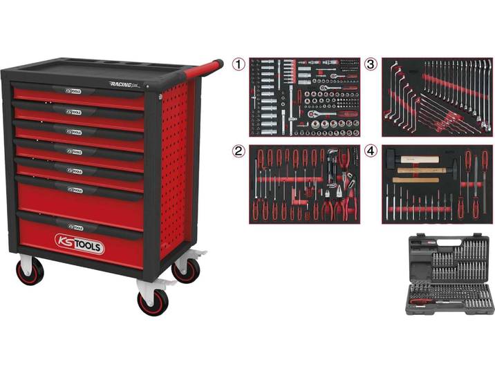 KS Tools RACINGline NOIR/ROUGE Servante d'atelier à 7 tiroirs