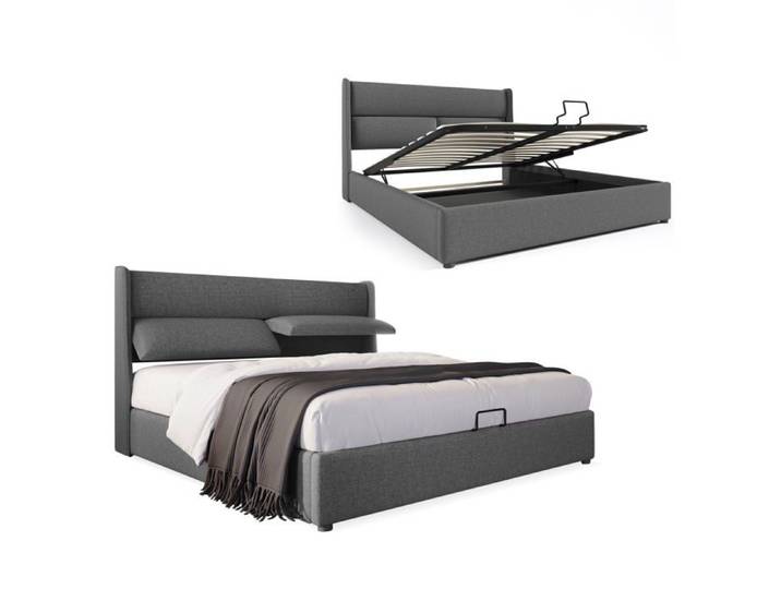 Lit double Logidon 180x200 gris appuis-tête réglables