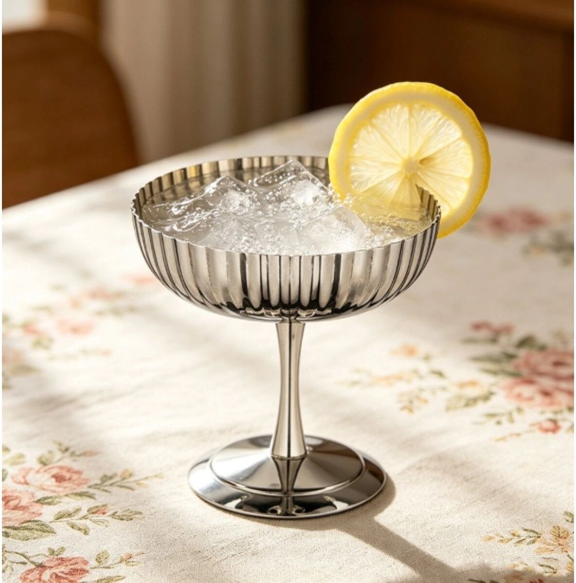 INF 2er-Set Eisbecher aus 304 Edelstahl mit Fuß, Silber, vertikale Streifen für Desserts und Pudding