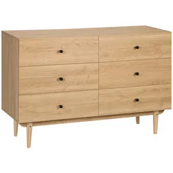 Helloshop26 - 6-Schubladen-Kommode 120 x 40 x 80 cm große Ablage Kippschutz schlichtes Design aus Spanplatten hellbraun