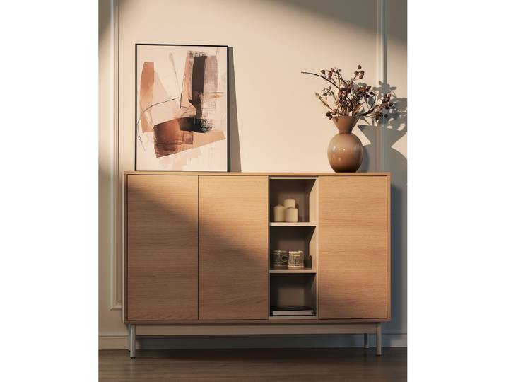 Drehtür-Kommode Layen mit drei Fächern, 138 cm,