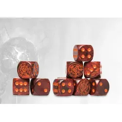 Conquest Dweghom Logo on Red Marbled Dice with Orange Pips - 24 per pack