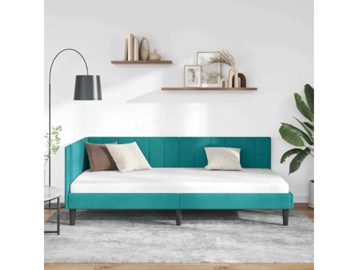 KTHLBRH Eck-Bettrahmen Türkis Samt 100 x 200 cm Platzsparendes Design, umwandelbar in ein Sofa, Lattenrost inklusive, Höhe 31 cm