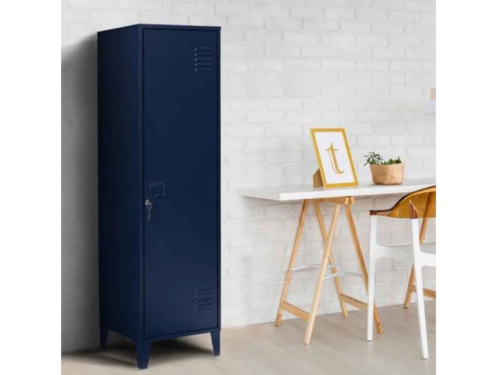 IDMARKET Armoire vestiaire ESTER 1 porte métal bleu foncé design industriel