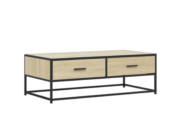 LKJephalotrop Couchtisch Sonoma-Eiche 100x50x35 cm Beistelltisch Metall Strukturierter Wohnzimmertisch mit Ablagefächern für Zeitschriften und Fernbedienungen im modernen Industrie-Design.
