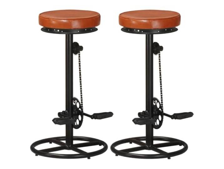 GHVBNMF Barhocker 2er Set Echtes Ziegenleder Fahrradpedal Braun Schwarz Industrielle Stühle mit Fahrradpedalen aus Ziegenleder und Stahlrahmen ideal für Bar, Küche, Wohnzimmer und Flur.