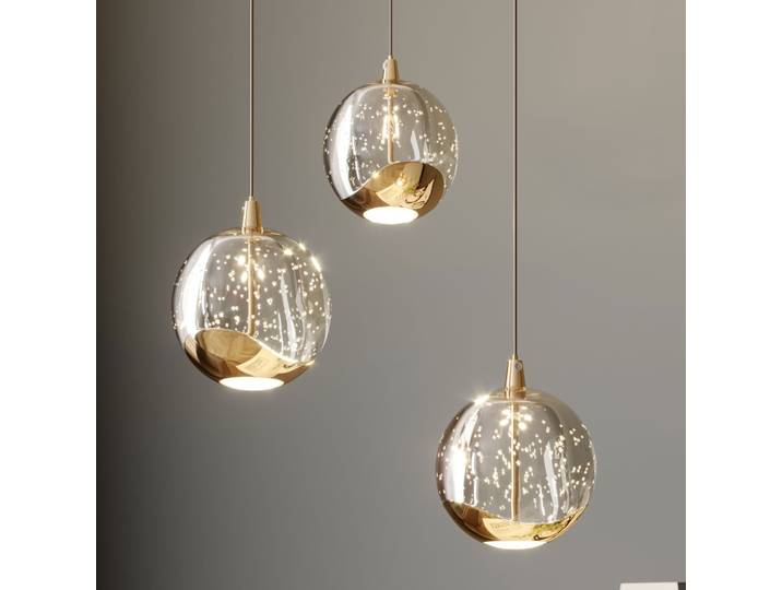 Hayley 3 Pendelleuchte Clear/Gold - Lucande - Wohnzimmer - Modern - Glas - Mehrflammig