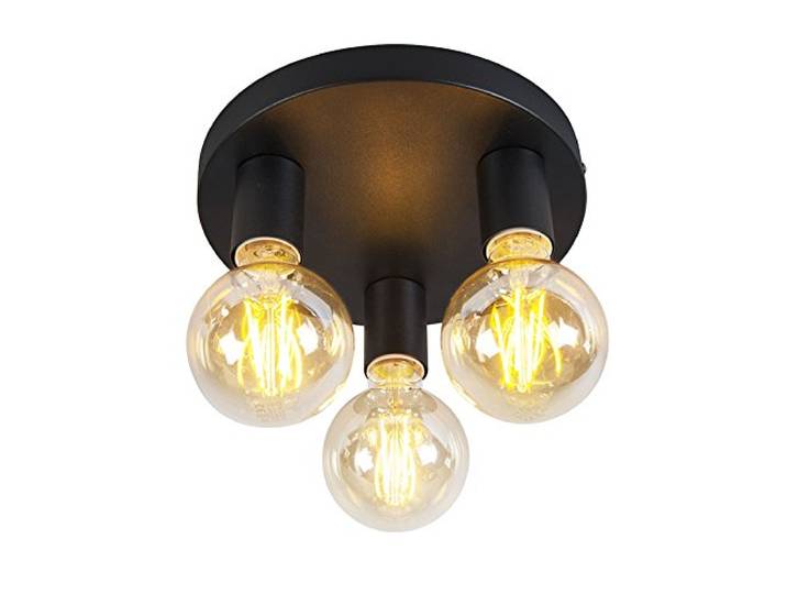 Qazqa classic-antique Deckenleuchte, Deckenlampe - Facil - Schwarz, Rund, 3-flammig, 25cm, Ideal als Flur, Schlafzimmerlampe und Wohnzimmerlampe