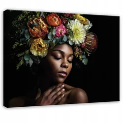WANDBILDER Frau Blumen Schwarz 100x70