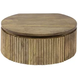 Nachttisch Vagula aus massivem Mangoholz, rundes Wellen Design, Natur, schwebend mit Schublade
