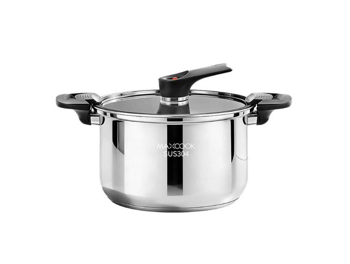 Maxcook Marmite à micro-pression en acier inoxydable 304, couvercle verrouillable, fond encapsulé, compatible gaz et induction, 24 cm, 6 L