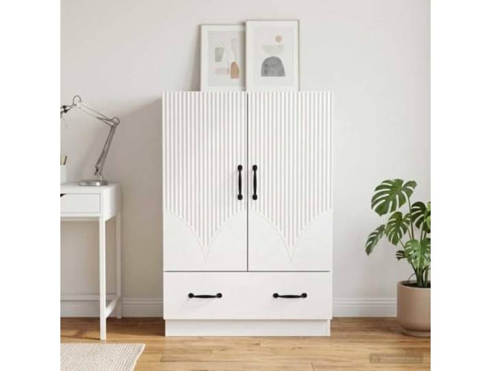 KTHLBRH Sideboard weiß 66 x 34,5 x 92 cm Ingenieurholz 2 Türen, 1 Schublade, verstellbare Regale, Buffet für Esszimmer