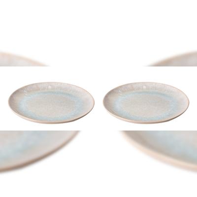 2 x palmer Light Blue Sea Teller Servieren flach im Set, Steinzeug, Ø 22,5 cm, beige hellblau gesprenkelt, Handwerkliche Ausstrahlung, für Brotzeit