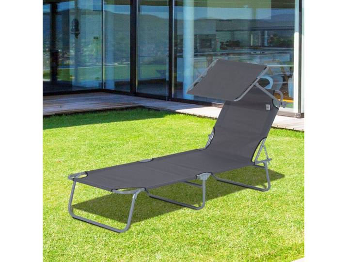 Bain de soleil pliant EVRYAE 187 x 58 x 36 cm avec pare-soleil réglable tissu Oxford métal gris