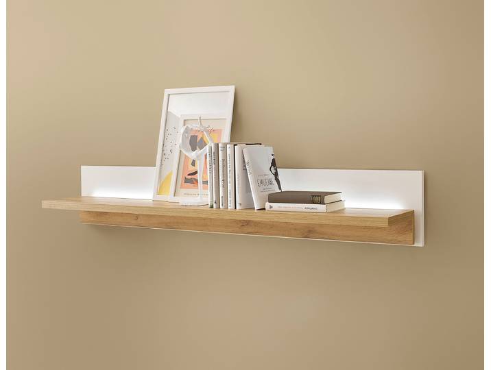 Beleuchtetes Wandboard Spanplatte, beschichtet Weiß/Weiß/Eiche Dekor 150cm