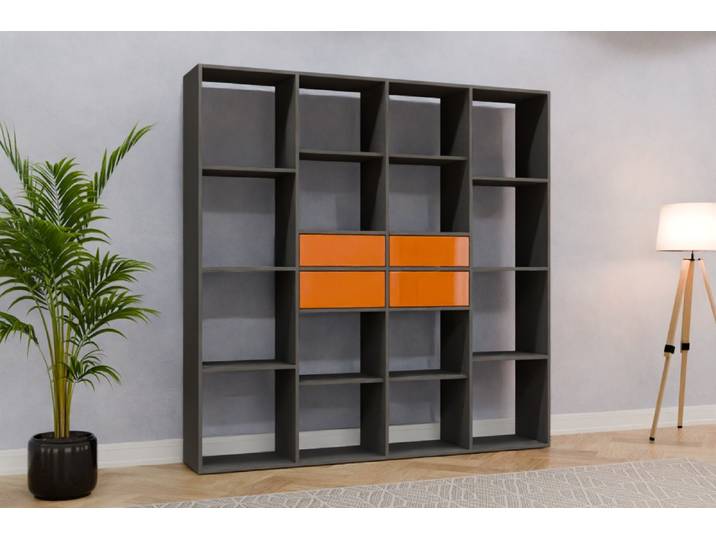 Raumteiler Regal nach Maß - RAL 2011 Tieforange - 200x200x35cm - Individuell konfigurieren