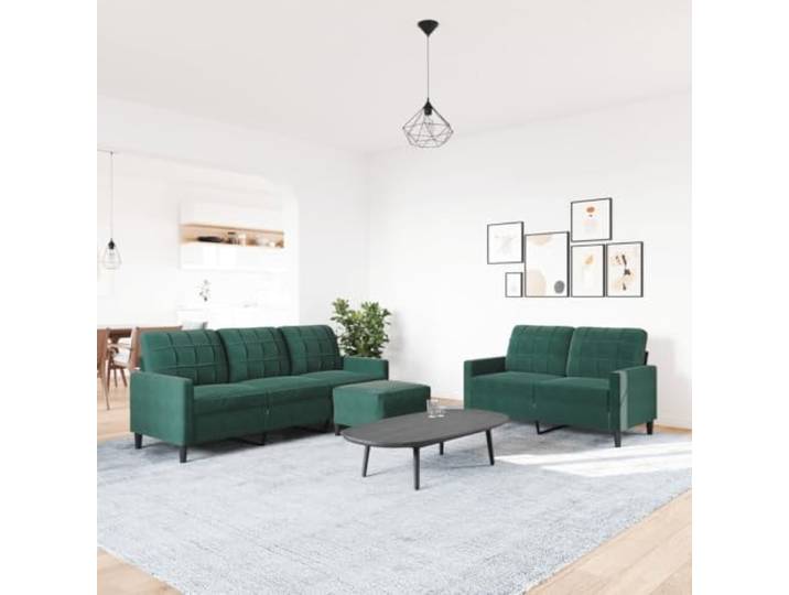 KTHLBRH 3-teiliges Sofa-Set aus Samt, dunkelgrün Mit Fußstütze, Metallrahmen, Schaumstoffpolsterung, 2-Sitzer und 3-Sitzer