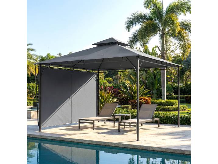 Outsunny Gazebo Extérieur 3.2x3.2m Toit Extensible Gris