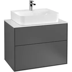 Villeroy & Boch Finion Waschtischunterschrank, mit integrierter Beleuchtung, Waschbecken mittig, 800x603x501mm, Glass White Matt, G09100GF, Farbe: Glossy White Lacquer