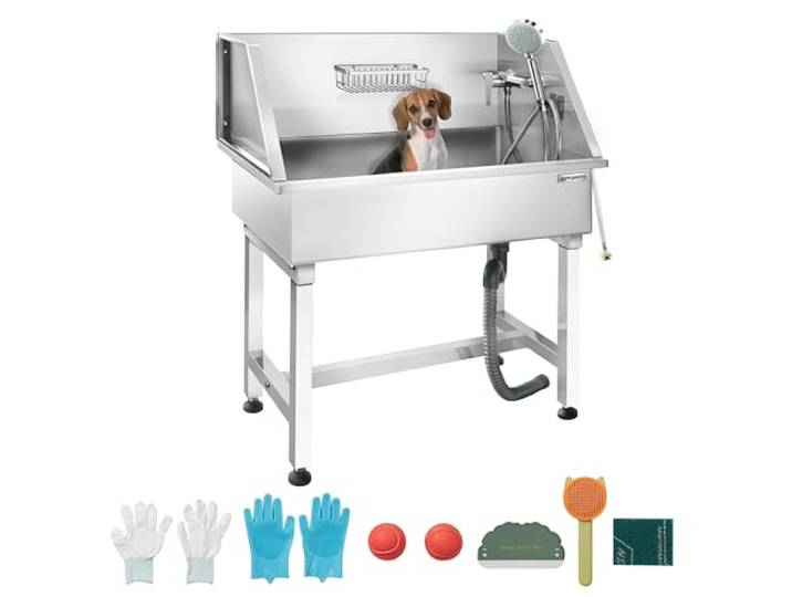 GGM Gastro Hundebadewanne 870x480x1020 mm mit Armatur Professionell, langlebiger Edelstahl, zeitsparende Reinigung, flexible Höhenverstellung, inklusive umfangreichem Zubehör